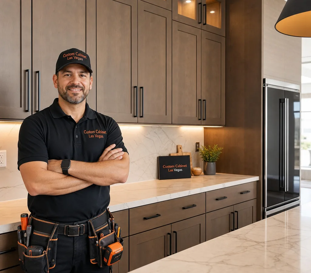 Finished custom cabinet installation in a Las Vegas home with aligned hardware and crisp reveals